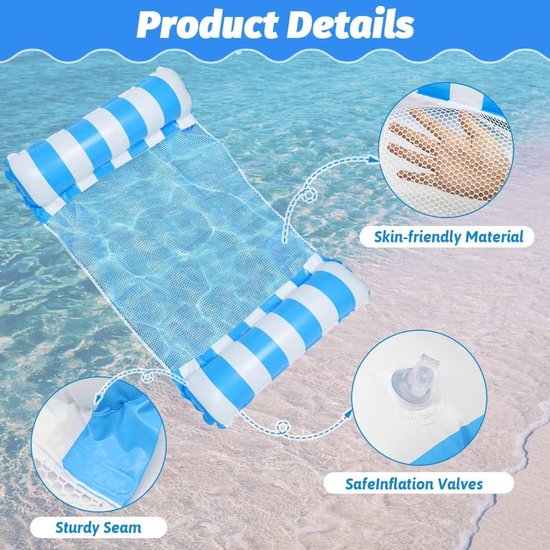Opblaasbare waterhangmat voor zwembadplezier - 2 stuks - luchtmatras-bed - 4-in-1 zwemmat - net - waterzwembad - zomer speelgoed - zwembadfeesten - roze en blauw van Intex — afbeelding 4