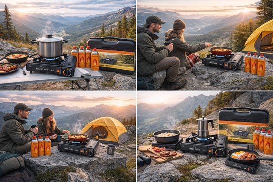 SMH LINE® Camping kooktoestel - Incl. 10x gasflessen en koffer - Draagbaar Gasfornuis - Noodpakket
