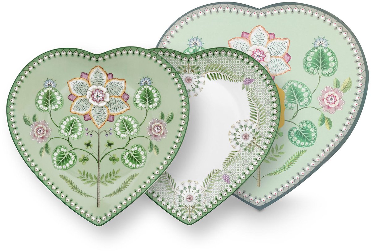 Pip Studio - Set/2 hartvormige borden - Cadeauset - Lichtgroen