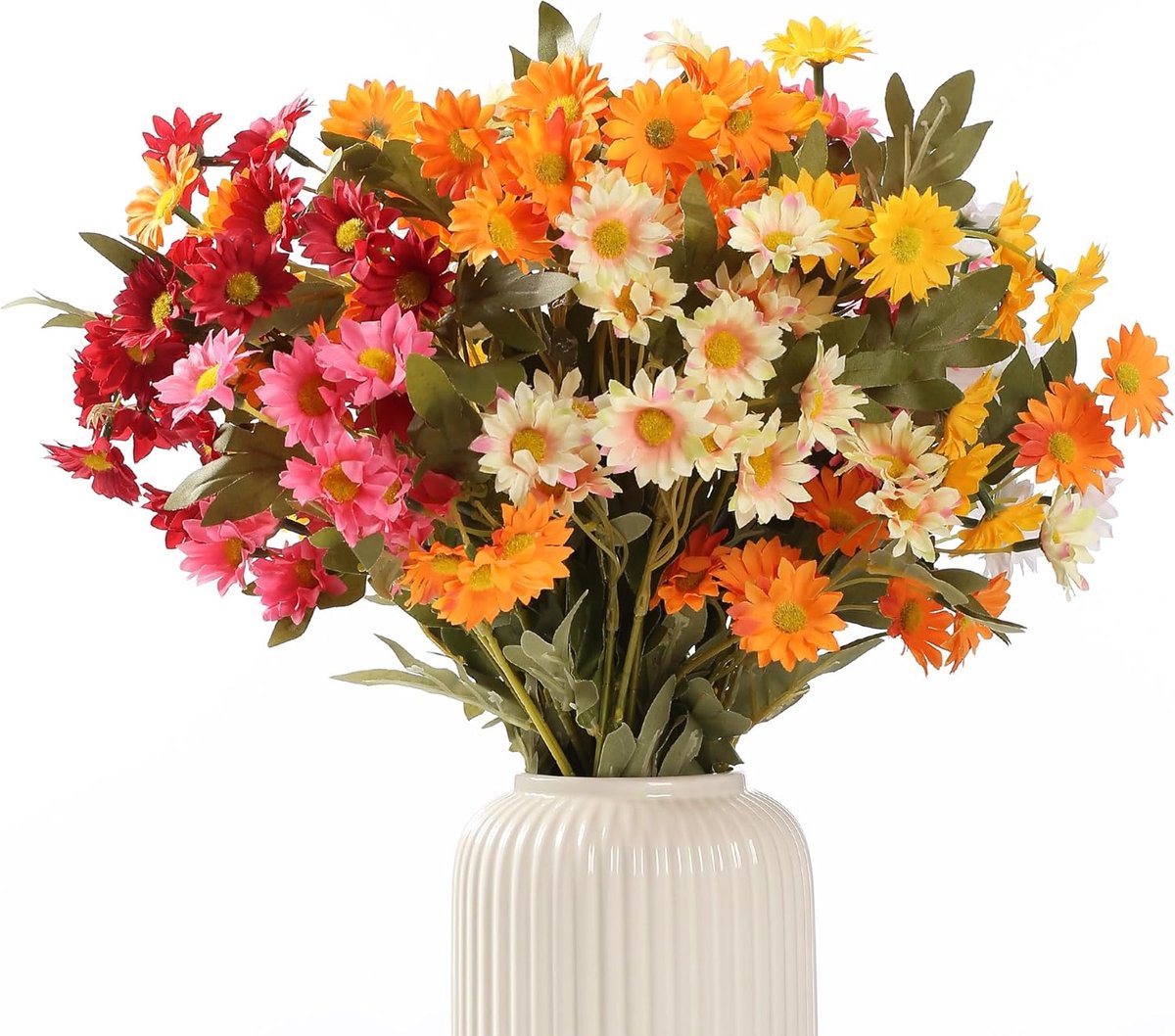 Famanu Kunstbloemen Zijden bloemen als echt 6 bundels - madeliefjes kunstbloemen boeket kunstmatig - kunstbloem voor balkon voor binnen en buiten - verjaardag - bruiloft - feest - tafeldecoratie - huisdecor Red