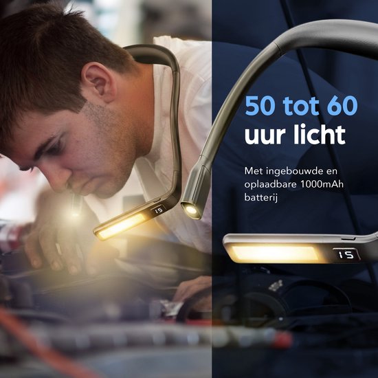 BP® Nekleeslamp met Timer - Leeslampje voor Boek - Leeslampje voor in Bed - Neklampje voor Haakwerk - Neklamp - Digitaal Display - Oplaadbaar - 3 kleuren licht - 9 standen - Zwart van BP — afbeelding 3
