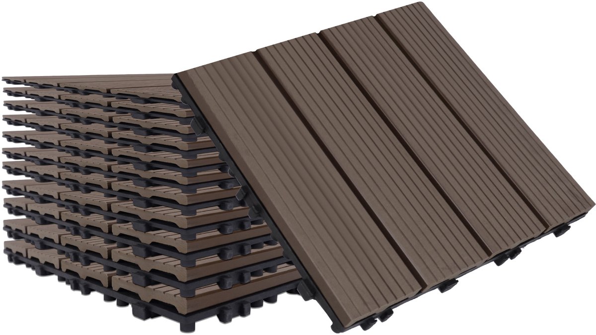 Aufun WPC Terrassenfliesen Houtlook 1m² - 11 Stuks 30x30cm Kliksysteem Lichtbruin Tuin&Balkon