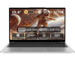 Laptop 15,6 inch, 16 GB DDR4, 512 GB SSD, Dual-Core 3050E (tot 2,80 GHz), notebook met vingerafdruksensor, verlicht toetsenbord, dubbele luidsprekers, HDMI, laptop voor studenten en kantoor