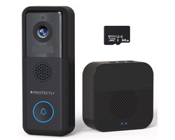 Protectly® Video Deurbel Met Camera - 2K Ultra HD - Geen Abonnement - 2-in-1 Deurbel Bedraad (Vast stroom) & Deurbel Draadloos - Deurbellen Met Camera - Waterdicht - Incl. Gong (T-ring geluid) - Incl. 64GB SD