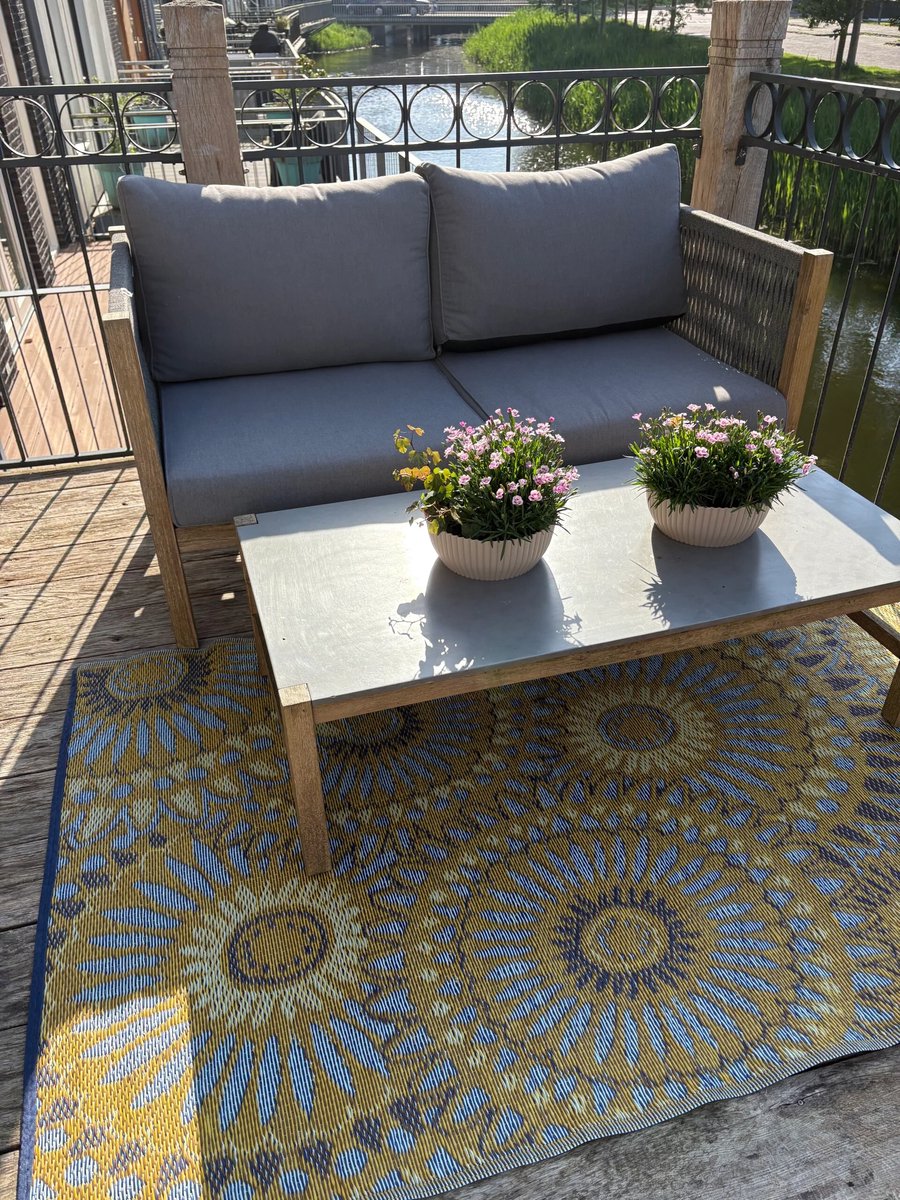 Buitenkleed 120-180cm, blauw/geel