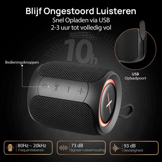 Volkano X Wave - Draadloze Bluetooth Speaker - 36W met Diepe Bas en TWS - 10 uur lang muziek - IP66 Water- & Stofbestendig (Outdoor) - Zwart van Merkloos — afbeelding 2