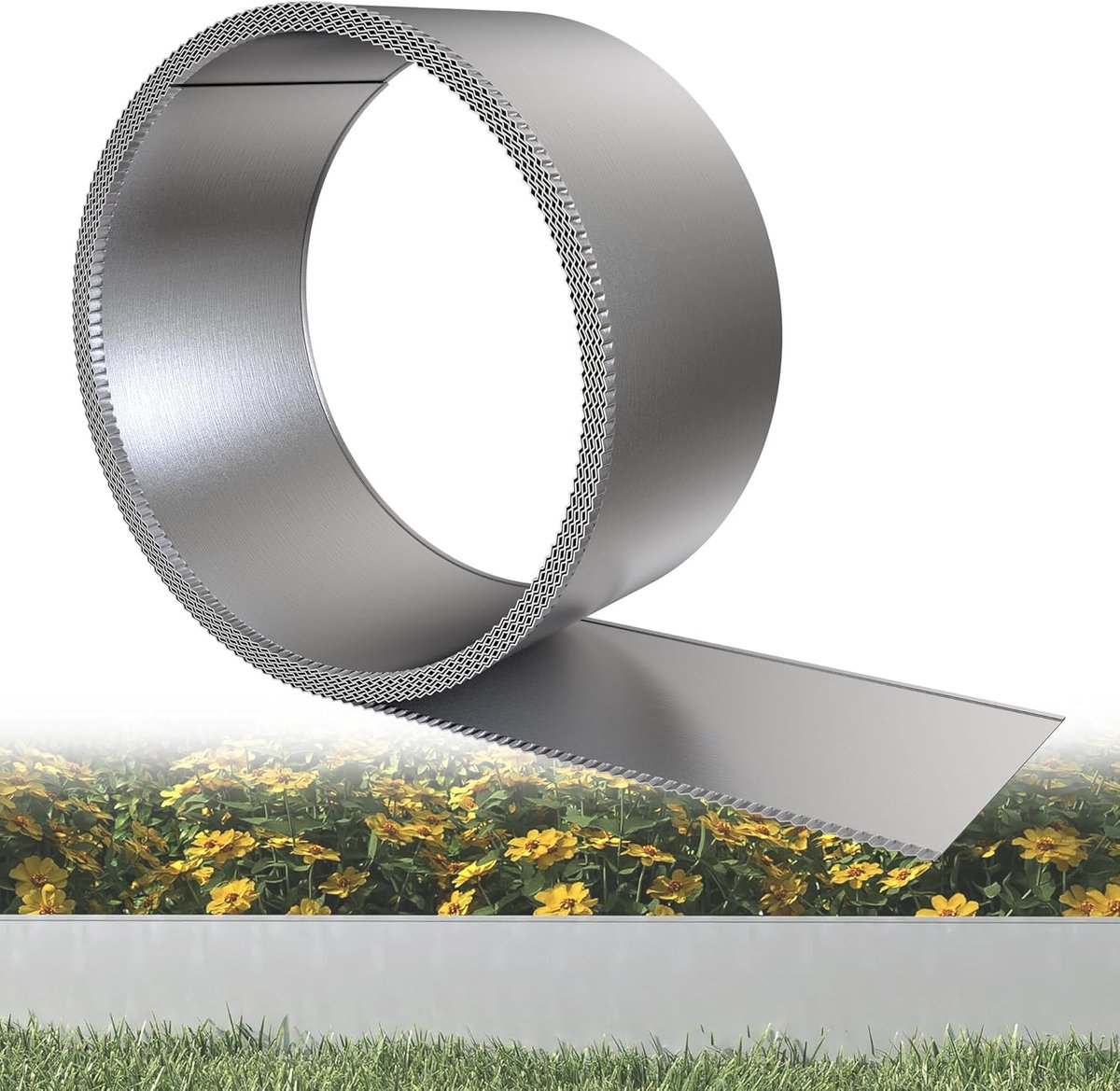 Aufun metalen gazonrand – 15 meter – hoogte 15 cm – zilver – voor tuin, binnenplaats en bloembedden
