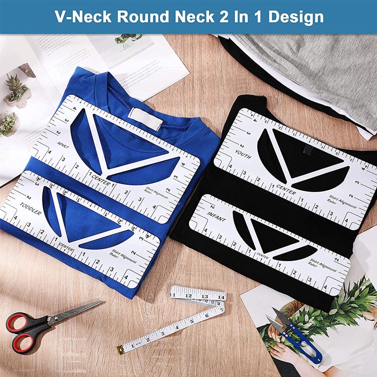 Candala - 12 Stuks T-Shirt-uitlijningsgereedschap, T-Shirts Maken Meetgereedschap, Plastic Naaigereedschap, Multifunctionele T-shirt Liniaal voor Naaien, Kleding Maken