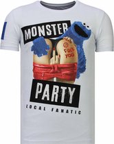 Monster Party - Rhinestone T-shirt - Wit