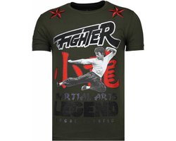 Fighter - Bruce Lee T-shirt Rhinestones - Khaki