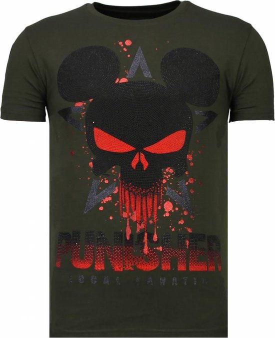 Punisher Mickey - Rhinestone T-shirt - Khaki