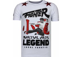 Fighter - Bruce Lee T-shirt Rhinestones - Wit