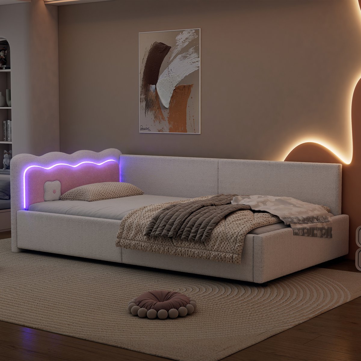 MIVRAY Bedbank 90x200 Cm - Met Led Sfeerverlichting Met Afstandsbediening - Met Lattenbodem - Fluweel En Mdf - Wit - Zonder Matras