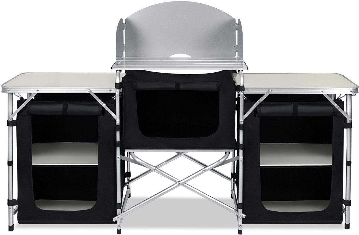 Aufun Campingkeuken Campingkast 174x46x110cm - Opvouwbare Buitenkeuken voor Kamperen - met 5 Opbergvakken en Eeen Aanrechtblad - Inclusief Draagtas