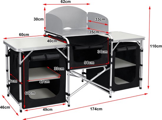 Aufun Campingkeuken Campingkast 174x46x110cm - Opvouwbare Buitenkeuken voor Kamperen - met 5 Opbergvakken en Eeen Aanrechtblad - Inclusief Draagtas — afbeelding 2