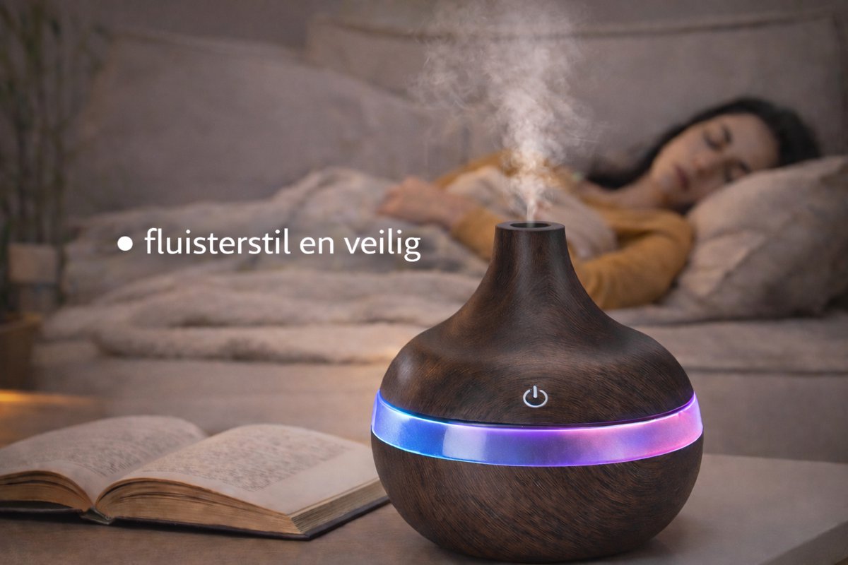 Aroma Cool Mist Diffuser 150ml - Ultrasone Vernevelaar - Etherische Olie Verstuiver - Aromadiffuser - Bevochtiger - Air/Lucht - Aroma Therapie - Verdamper - Geur Verspreider - Luchtbevochtiger - Sfeervolle LED Verlichting - Hout Look — cadeau in Wonen & Interieur - foto 4