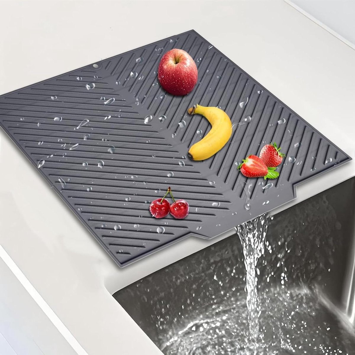 Siliconen afdruipmat voor servies met gaten, gootsteen - 43 x 33,5 x 0,45 cm