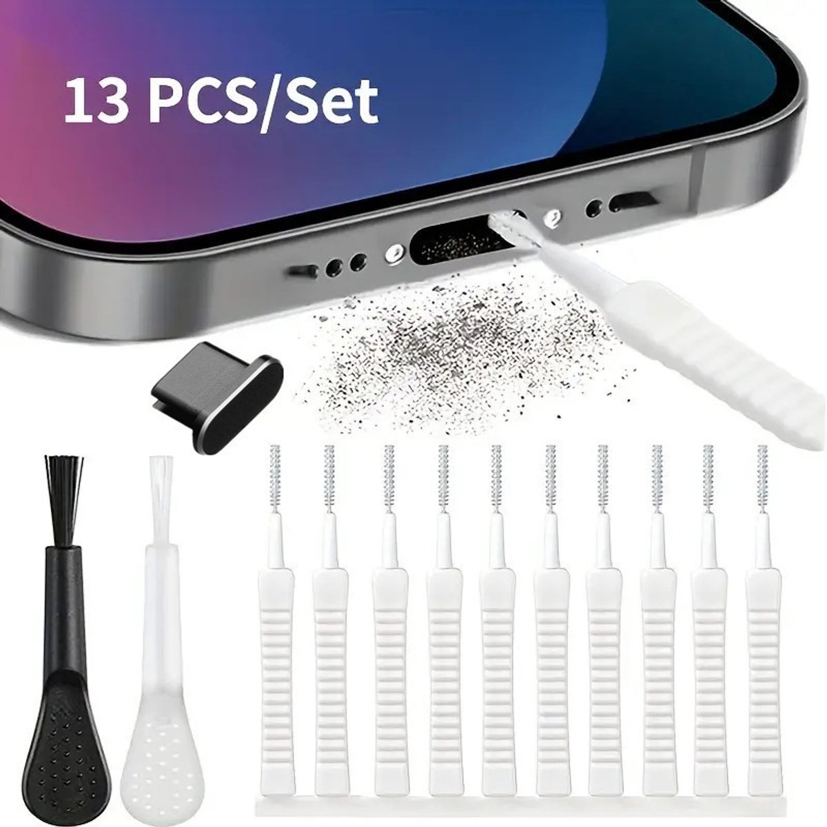 13 stuks Mobiele Telefoon Luidspreker Stofverwijdering Cleaner Tool Kit - Geschikt voor Alle mobiele telefoons met Type-C-poorten - Oortelefoon Charge Port Stofdicht Reinigingsborstel