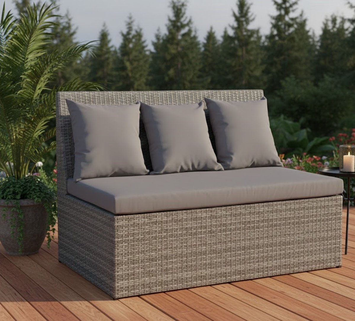 Luxe 2-Zits Polyrattan Loungesofa – Tuinbank, Buitenmeubel, Waterbestendig, Modern Design – Grijs met Donkergrijze Kussens, 120 cm House&Garden