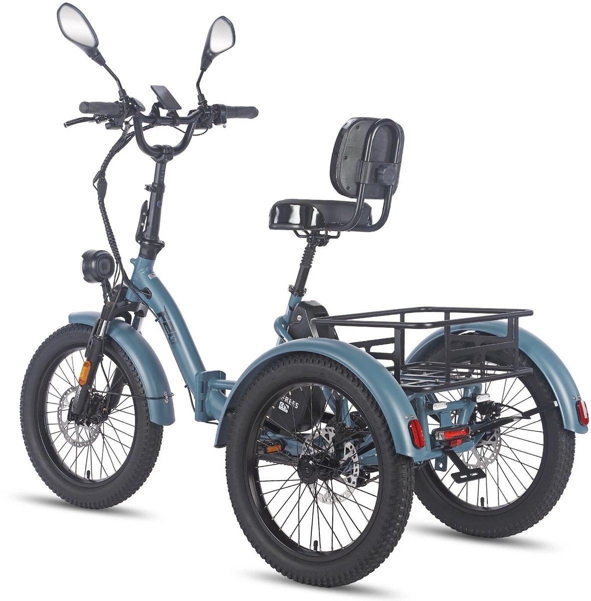 Dik Klapfiets E-Bakfiets 20 Inch 48V 23.45Ah Accu, Hydraulische Schijfremmen Elektrische Fiets, Elektrische Vrachtsfiets 180kg, Blauw Driewieler E-Bike