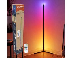 Grundig RGB LED Hoeklamp - RGB Vloerlamp 140cm - Hoeklamp LED Staand Dimbaar RGBW en Wit Licht - RGB Lamp Staand - Incl. Afstandsbediening en Muziek Sensor