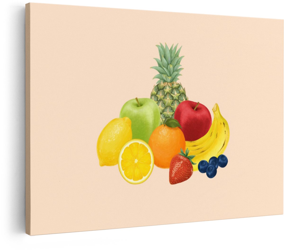 Artaza Canvas Schilderij Fruit - 60x40 cm - Wanddecoratie Keuken - Muurdecoratie Stilleven - Decoratie Ananas Appel Banaan