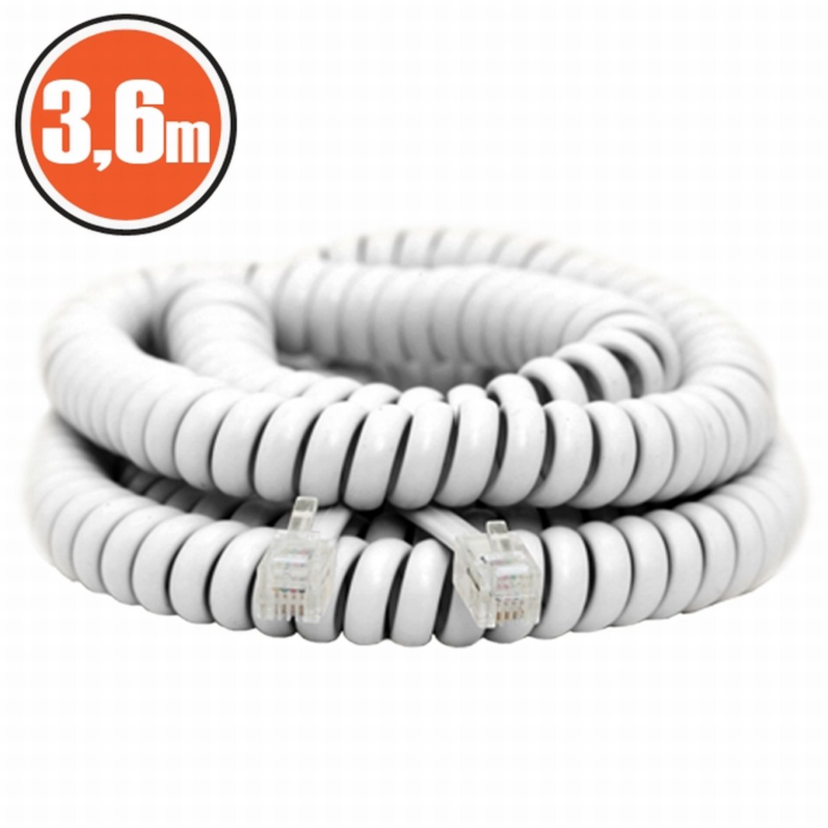 Spiraal Telefoonkabel 3,6 m - 4P4C Modulaire Aansluiting, Wit, Flexibel & Ideaal voor Bureautelefoons [20104]