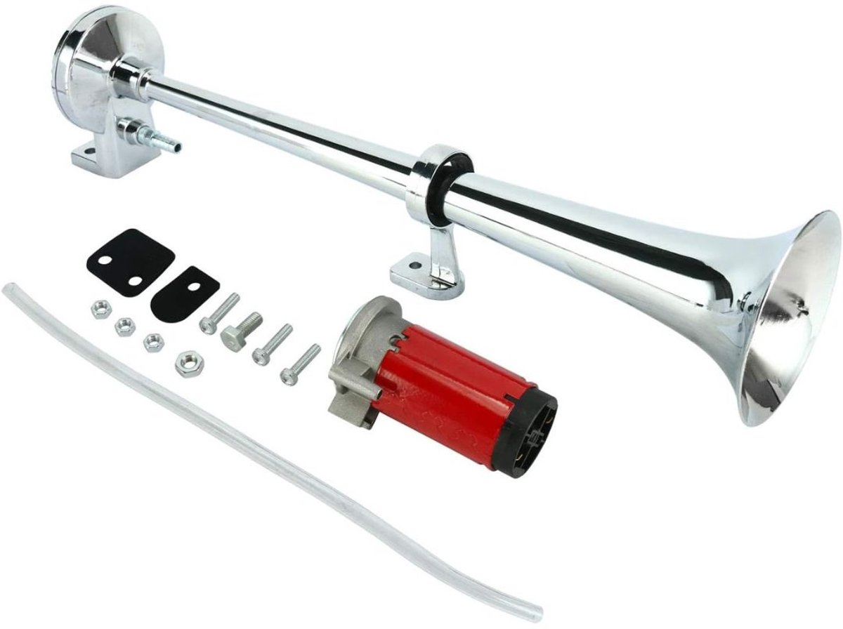 Aurixi® Luchthoorn - Luchthoorn 12 Volt - Toeter - Luchthoorn Met Compressor - Scheepshoorn - Zilver - 35cm x 5cm x 10cm