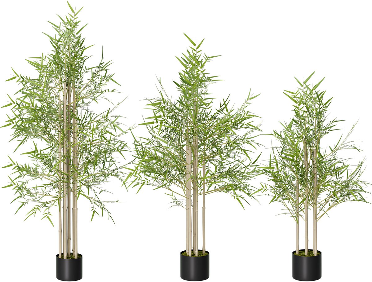 Aufun Kunstplanten Bamboe 150 cm - Echtgetrouwe met natuurlijk houten stam, decoratie voor woonkamer slaapkamer kantoor
