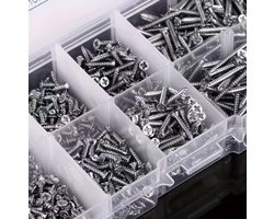 LUKARDIE® Zelftappende Schroeven Set - 800 Stuks – Houtschroeven Assortiment – 8 maten – M2 - Houtbewerking – Kruiskop schroeven - Nikkel Coating - Voor Metaal, Kunststof & Hout - Inclusief Opbergdoos