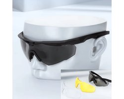 Flamengo Tactical Glasses - 3 LENZEN - 2,4mm uv400 - Explosion Proof veiligheidsbril schietbril beschermbril hiken sportbril vuurwerkbril outdoor avonturen wintersport -Complete set met Frame voor bril op sterkte