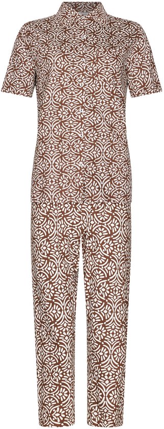Pastunette - Pyjama - Terra Luna - Organisch Katoen - Bruin/Wit - Doorknoop - Maat 40