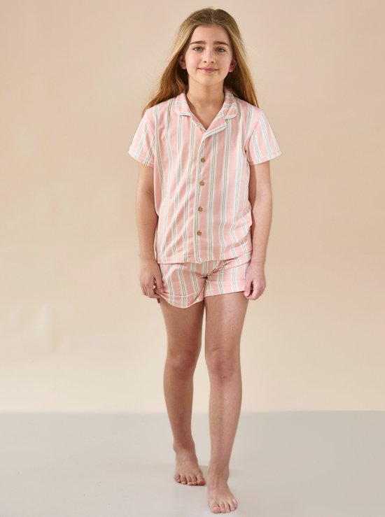 Little Label - JULIE - meisjespyjama - roze streep - extra zachte bio katoen - maat 10Y/134-140
