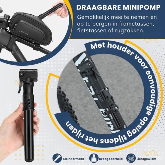 Mini Fietspomp - Handpomp - Autoventiel - Dunlopventiel - Zwart — afbeelding 5