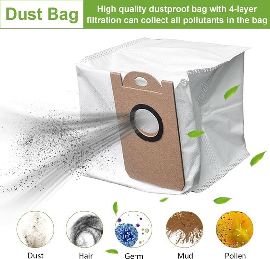 Allecto - Stofzakken - Reservezakken - Grote capaciteit - Stofzuigerzak - Accessoireset - Geschikt voor Laresar L6 Pro, Imou L11 Pro, Airrobo T10+, Neabot N2 - Zes stuks stofzakken voor Honiture Q5, Q6, Q6 PRO