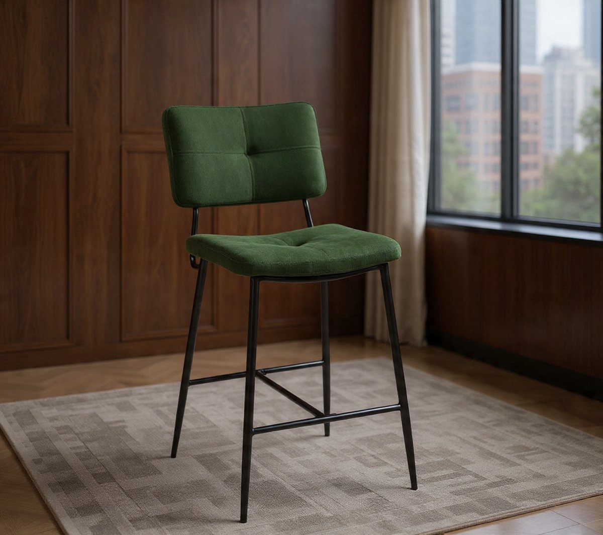 Bar Stools, Set of 2 Bar Stools, Seat Height 69 cm, with Fabric Backrest and Footrest, Bar Stool, Bistro Stool for Bar, Bistro, Cafe, Kitchen, Green, 46x52x99 cm-Casa Serena