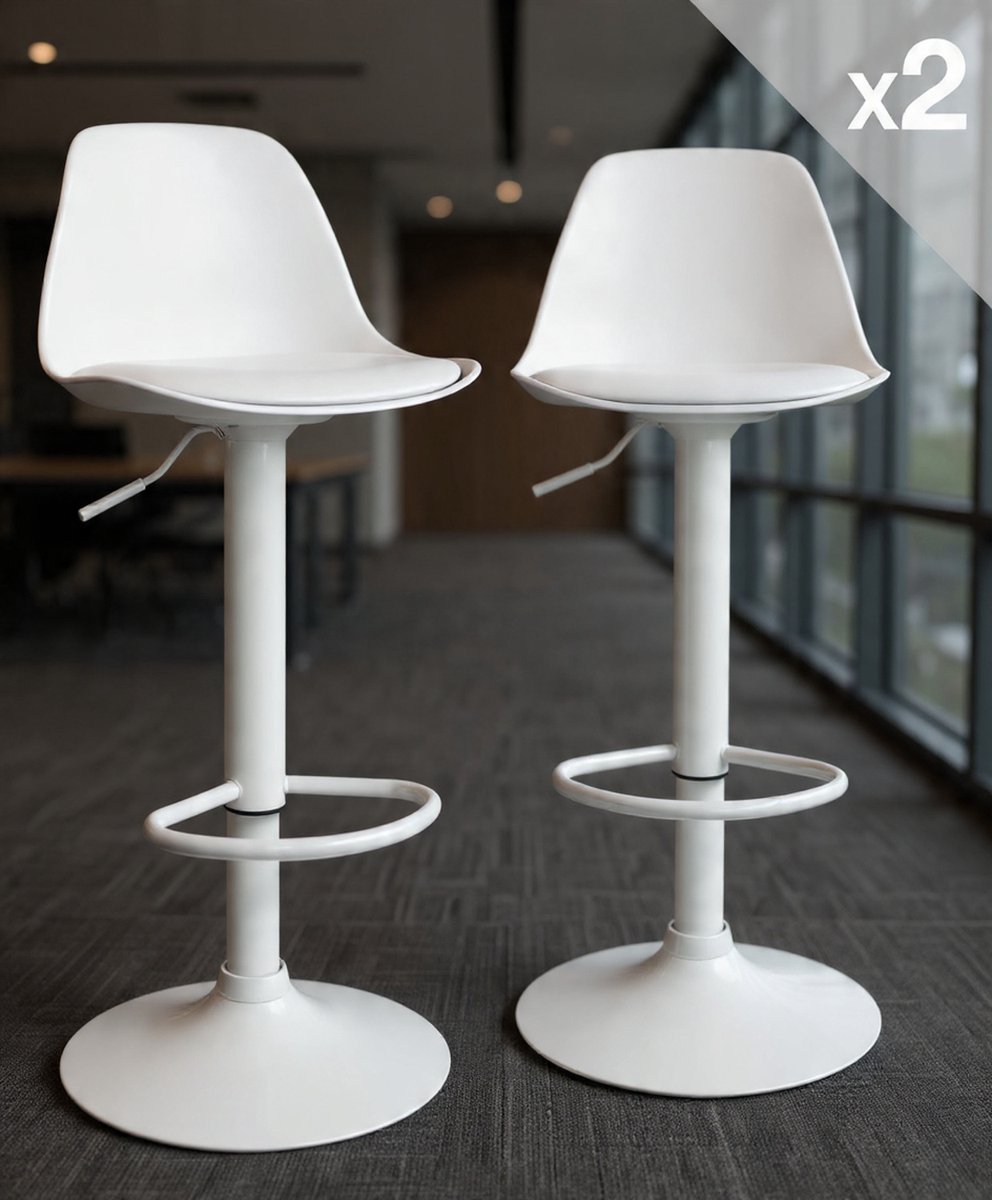 Milano Design Barkrukken Set van 2 – In Hoogte Verstelbaar & 360° Draaibaar – Wit – 60-80 cm Zithoogte – Met Rugleuning & Voetensteun – Moderne Keuken Barstoelen-Casa Serena – 80 cm – Casa Dorada