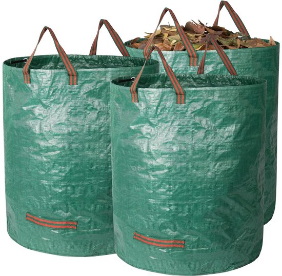 Dreamhigh® Sac à déchets de jardin - 272L x 3 pièces - Sac de jardin avec 4 poignées - Sacs à déchets de jardin - Sac à feuilles - Résistant à l'eau et pliable - pour déchets de jardin et déchets verts