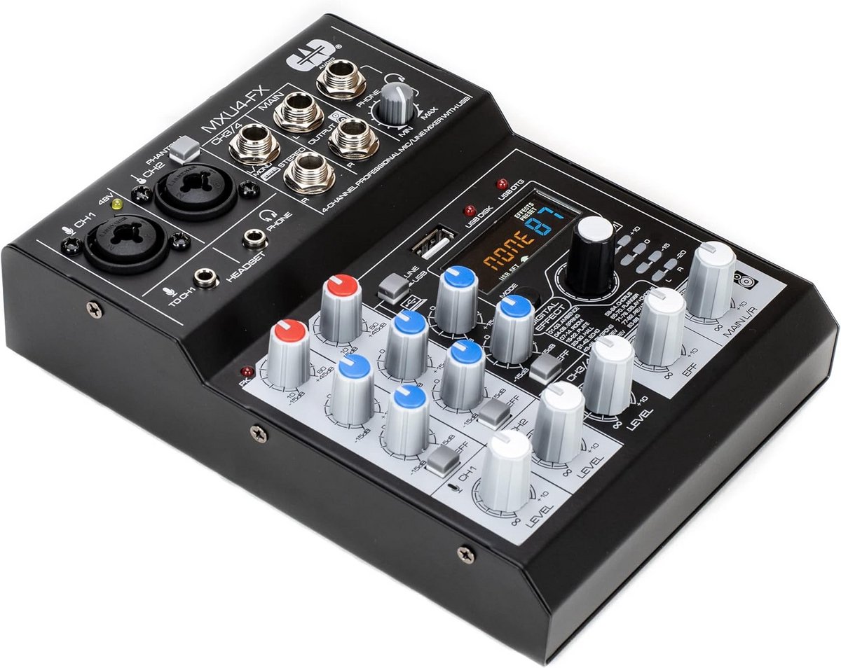 4-Kanaals Audio Mixer met USB-Interface voor Opname en Live Geluid