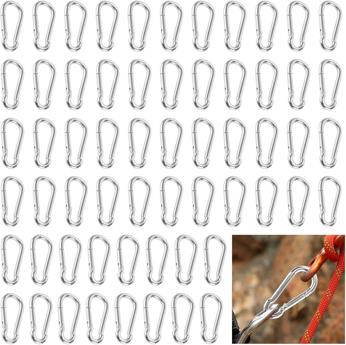 60 stuks karabijnhaken 60 mm verzinkt voor sleutelhanger en camping