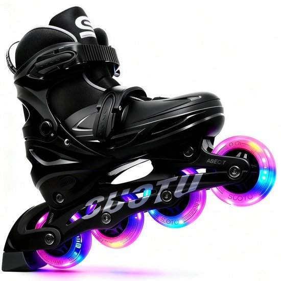 Suotu Inline Skates - Maat 34-37 - lichtgevende wielen - Zwart