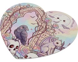 Hartvormige Muismat Kawaii Raaf - Pastel Goth Mousepad - Cute Raven Schedel Design - Cadeau voor haar: Vriendin & Collega - Alternatieve Anime Bureau Decoratie - Regenboog Rozen Gaming Mat - Fantasy Kantoor Accessoire