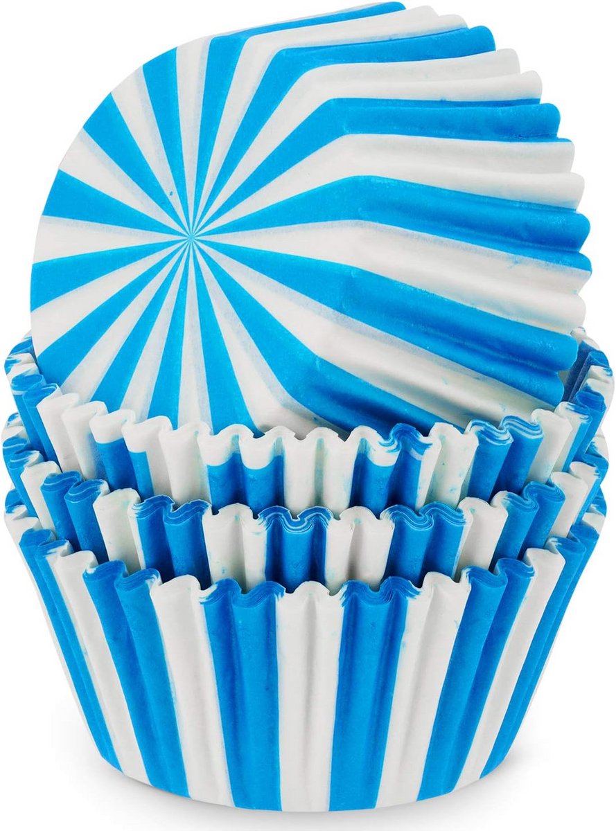 100 Stuks Papieren Muffin- en Cupcakevormpjes met Blauw-Wit Swirl Patroon