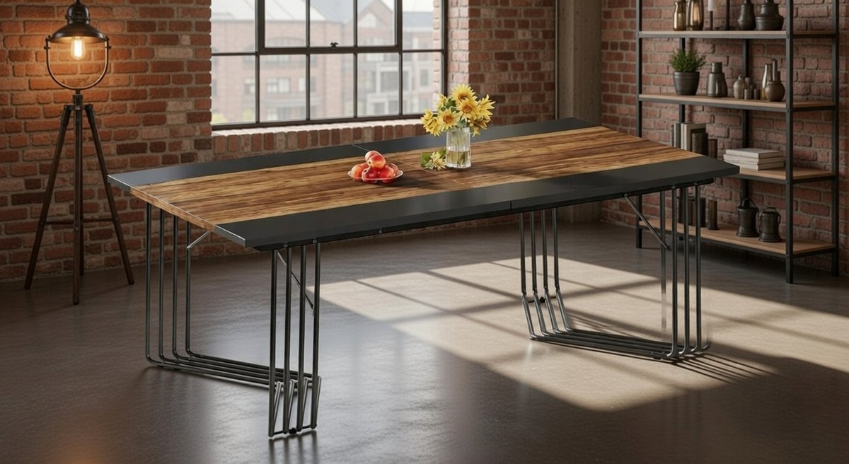 Industriële Rechthoekige Eettafel 200x100 cm - Grote Keukentafel voor 8-10 personen - Massief Houten Tafelblad & Stevig Metalen Frame - Moderne Woonkamer & Keuken Tafel, Rustieke Bruin Casa Serena ...
