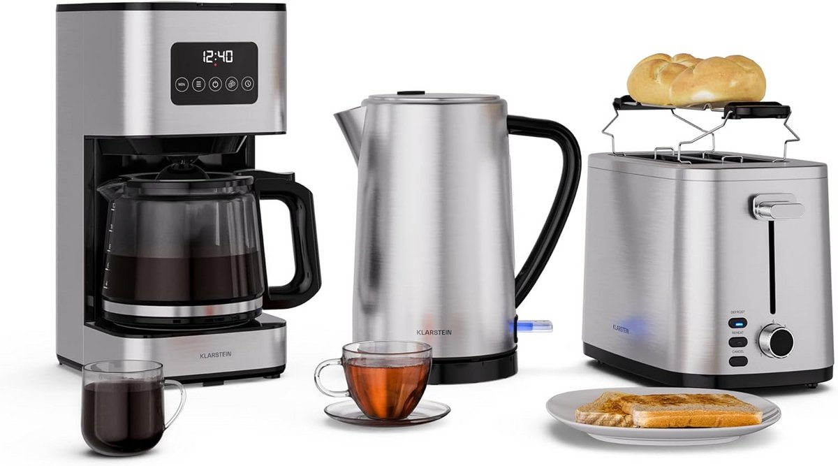 RVS Ontbijtset Compleet: Broodrooster, Waterkoker en Koffiezetapparaat