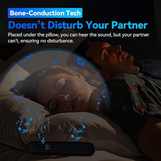 Deze draagbare Bluetooth-luidspreker voor onder het kussen is een slaaphulpmiddel met botgeleiding, 11 ingebouwde witte ruisstanden en een timer. Hij ondersteunt TF-kaarten en is geschikt voor thuis en op reis. (Zwart) van Merkloos — afbeelding 2