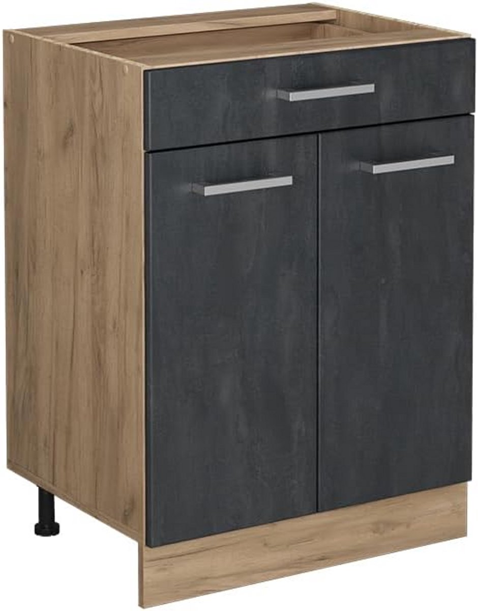 Moderne Keukenonderkast met Lade 60 cm Zwart Beton, Uitbreidbaar