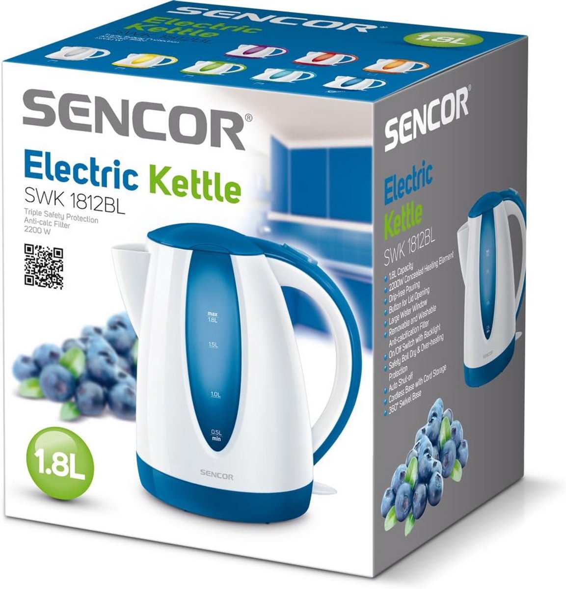 Waterkoker 1,8L - Blauw - RVS Element - Veiligheidssysteem