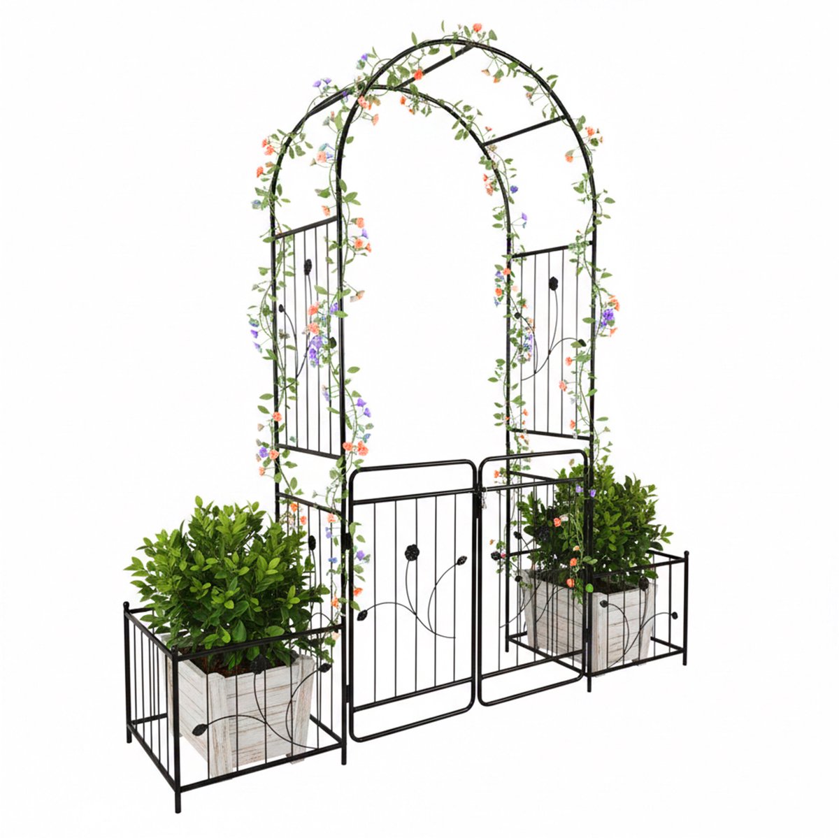 Rozenboog - met poort en plantenbakken - 220x202x50 cm - metaal