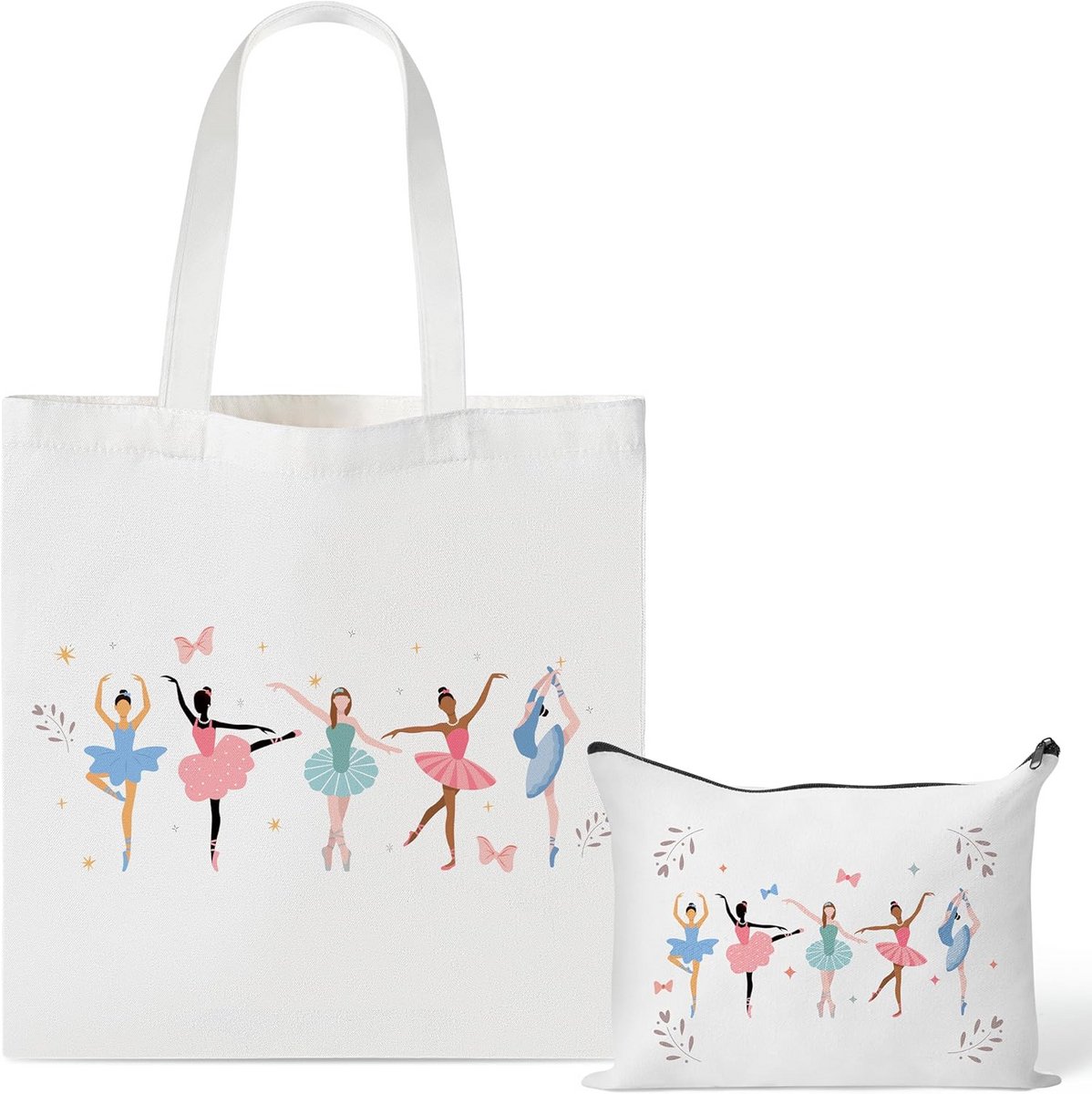 Set van 2 Canvas Draagtassen - Ballet Danseres Aquarel Tas voor Make-up en Boodschappen